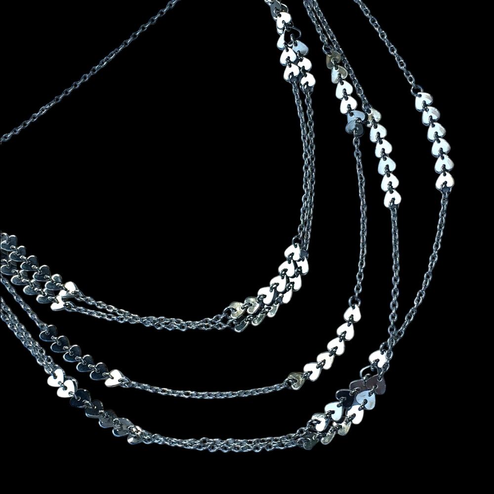 Bright HEARTS silver tone multi-strand dramatic necklace